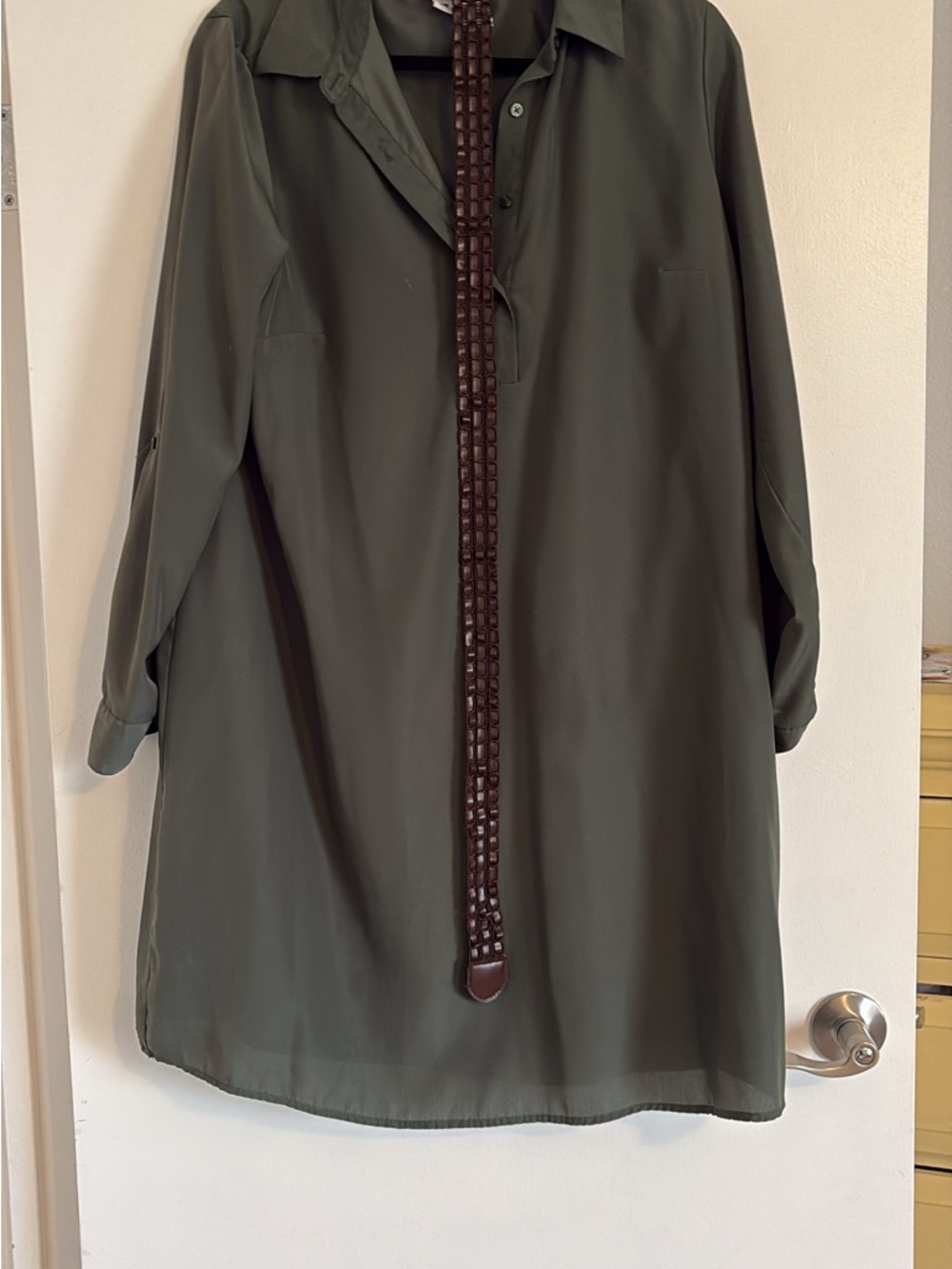 Olive Green Long Shirt Dress maternity! With belt medium